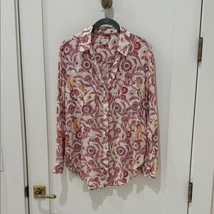 Pilcro Floral Button-Down Shirt - Pink and Orange